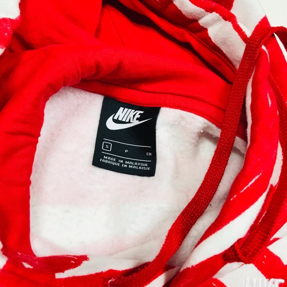 Nike Sportswear Red Hoodie Pullover Sweatshirt All Over Logo Swoosh Mens Small - Picture 2 of 6